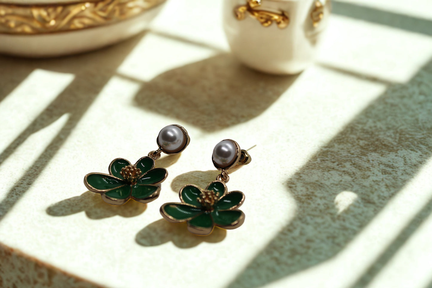 Green flower Earrings