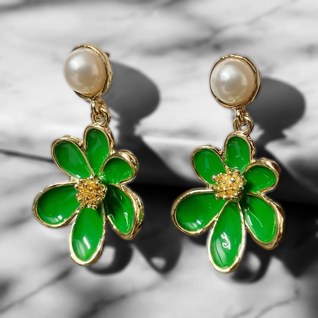 Green flower Earrings